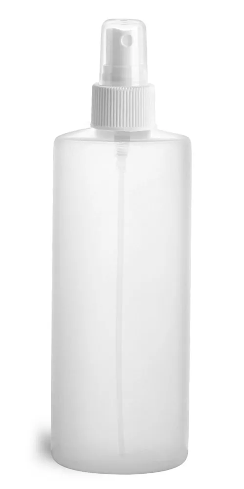4 oz Natural HDPE Cylinders with White Fine Mist Sprayers