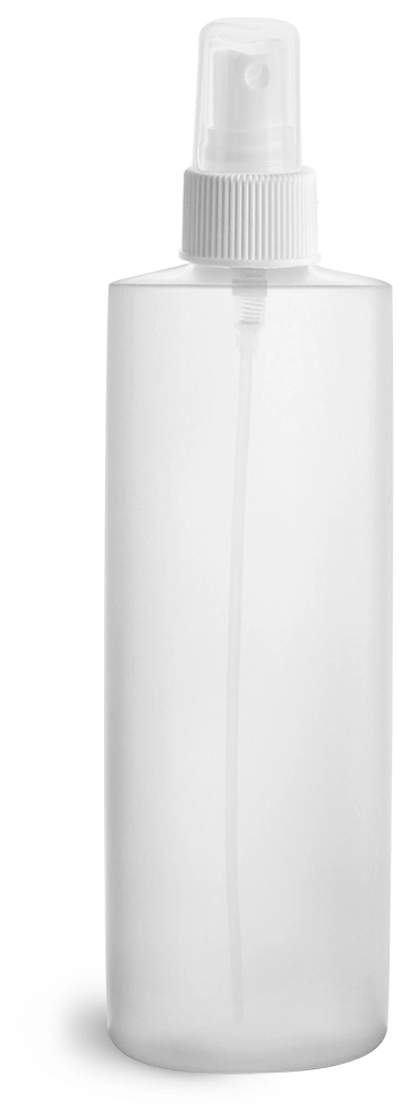 8 oz Natural HDPE Cylinders w/ White Fine Mist Sprayers