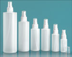 HDPE Plastic Bottles, Natural Cylinder Bottles w/ White Fine Mist Sprayers