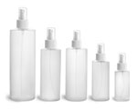HDPE Plastic Bottles, Natural Cylinder Bottles w/ White Fine Mist Sprayers