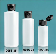 Plastic Bottles, Natural HDPE Cylinder Bottles With Black Ribbed Snap Caps
