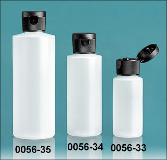 Plastic Bottles, Natural HDPE Cylinder Bottles With Black Ribbed Snap Caps