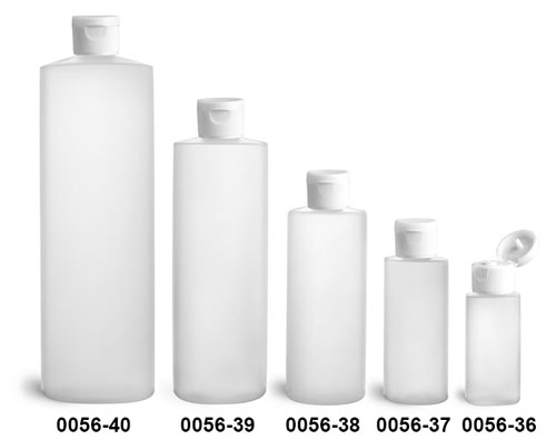 Plastic Bottles, Natural HDPE Cylinder Bottles With White Ribbed Snap Caps