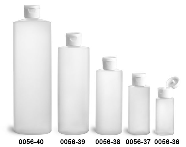 Plastic Bottles, Natural HDPE Cylinder Bottles With White Ribbed Snap Caps