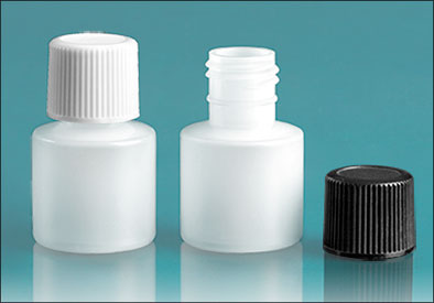 LDPE Plastic Bottles, Natural Cylinder Bottles w/ Black Screwcap