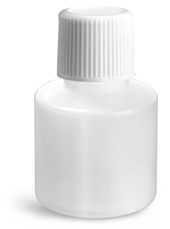 LDPE Plastic Bottles, Natural Cylinder Bottles w/ Black Screwcap