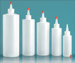 HDPE Plastic Bottles, Natural Cylinder Bottles w/ Long Tip Spout Caps w/ .030 hole