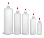 HDPE Plastic Bottles, Natural Cylinder Bottles w/ Long Tip Spout Caps w/ .030 hole