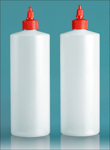 Natural HDPE Cylinder Bottles w/ Red Twist Top Cap