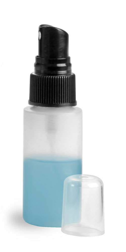 1 oz Natural HDPE Cylinders w/ Black Fine Mist Sprayers