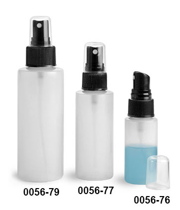 Plastic Bottles, Natural HDPE Cylinder Bottles w/ Black Fine Mist Sprayers