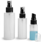 HDPE Plastic Bottles, Natural Cylinder Bottles w/ Black Fine Mist Sprayers
