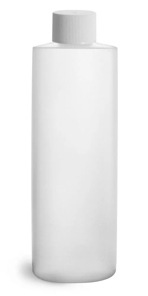 16 oz Plastic Bottles, Natural HDPE Cylinder Bottles w/ White Lined Screw Caps