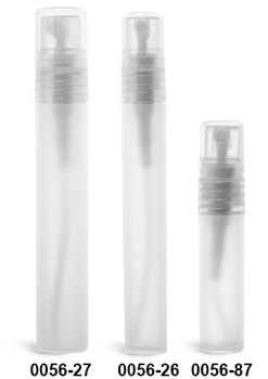 Plastic Vials, Natural Frosted Polypropylene Mini Cylinders w/ Natural Fine Mist Sprayers and Overcaps