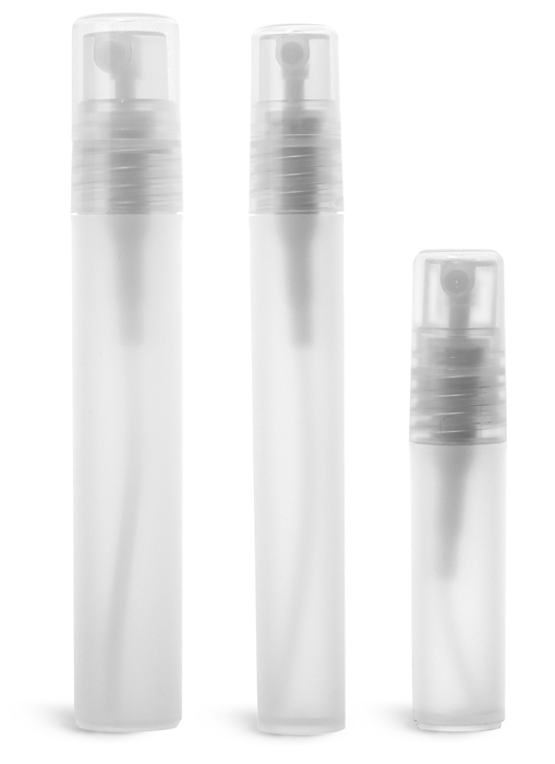 Plastic Vials, Natural Frosted Mini Cylinders w/ Natural Sprayers