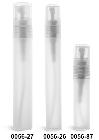 Plastic Vials, Natural Frosted Polypropylene Mini Cylinders w/ Natural Fine Mist Sprayers and Overcaps