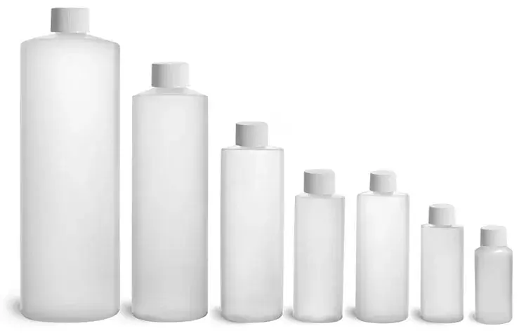 Natural HDPE Cylinder Bottles w/ White Lined Screw Caps