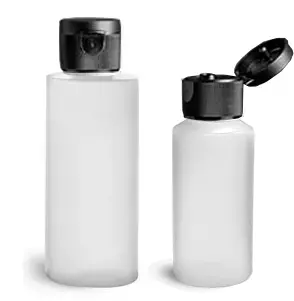 Natural HDPE Cylinder Bottles w/ Black Ribbed Snap Caps