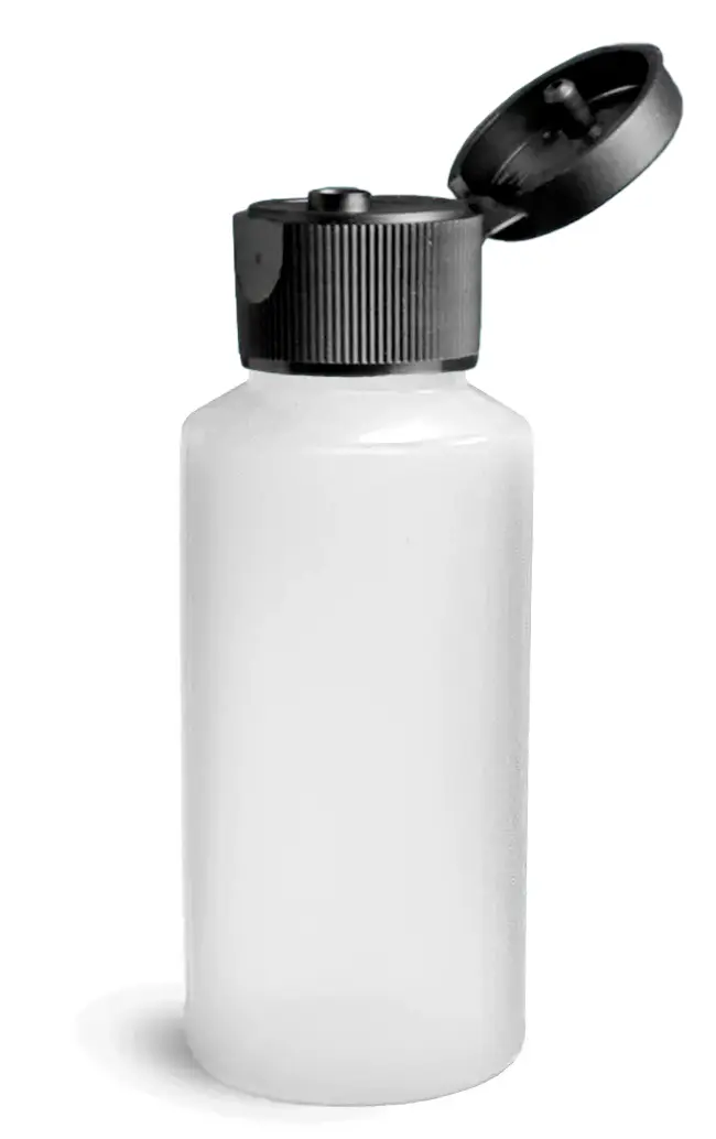 1 oz Natural HDPE Cylinder Bottles w/ Black Ribbed Snap Caps