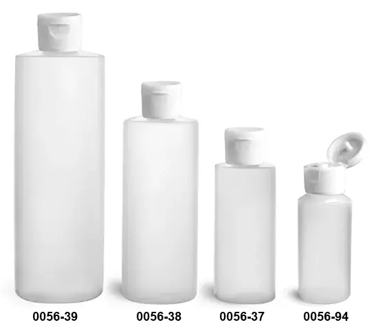 2 oz Natural HDPE Cylinder Bottles w/ White Ribbed Snap Caps