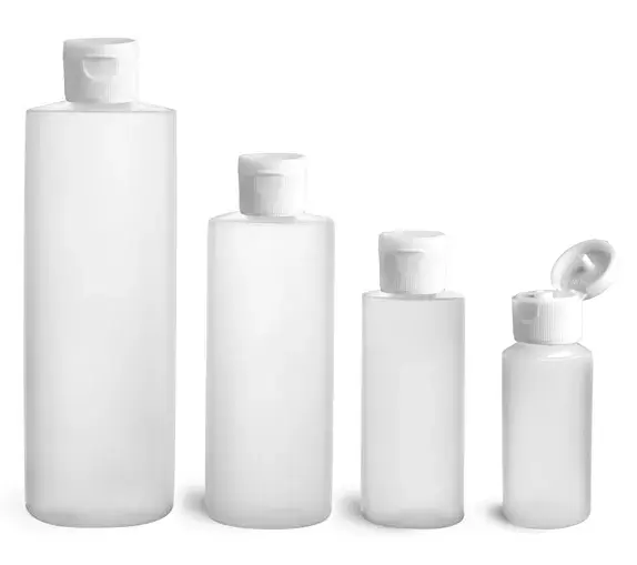 Natural HDPE Cylinder Bottles w/ White Ribbed Snap Caps