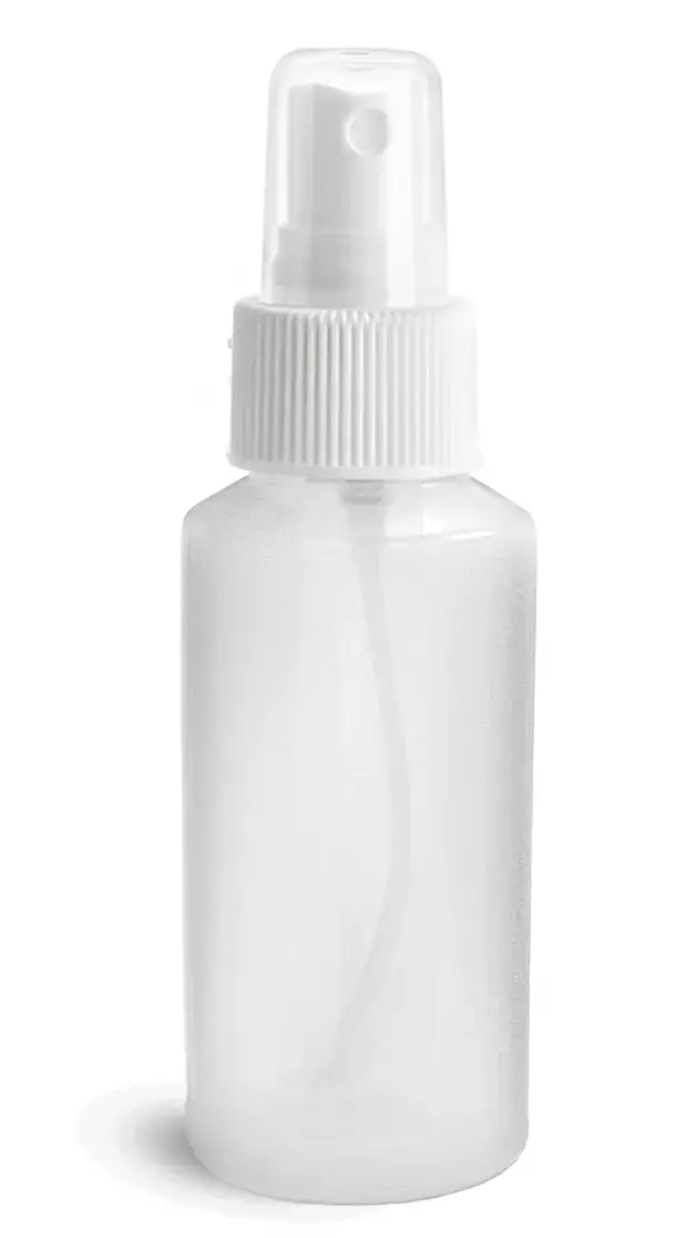 1 oz Natural HDPE Cylinder Bottles w/ White Fine Mist Sprayers
