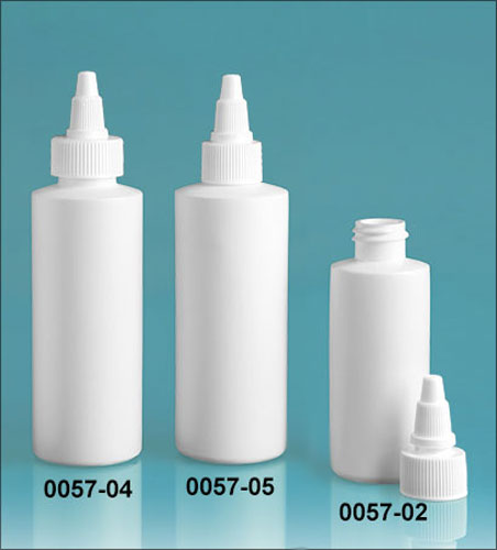 Plastic Bottles, White HDPE Cylinder Bottles w/ White Twist Top Caps