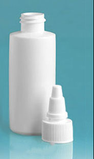 HDPE Plastic Bottles, White Cylinder Bottles w/ White Twist Top Caps