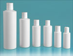 HDPE Plastic Bottles, White Cylinder Bottles w/ White Disc Top Caps