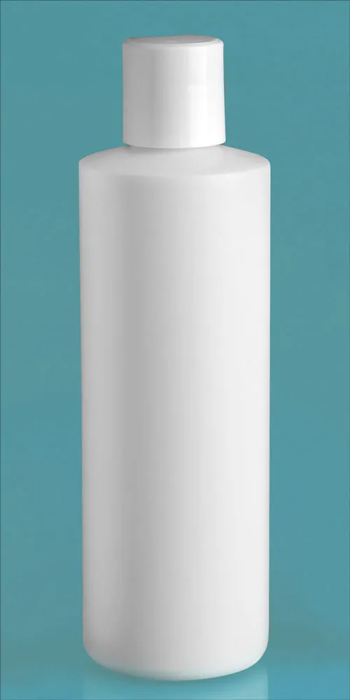 8 oz White HDPE Cylinders w/ White Disc Top Caps
