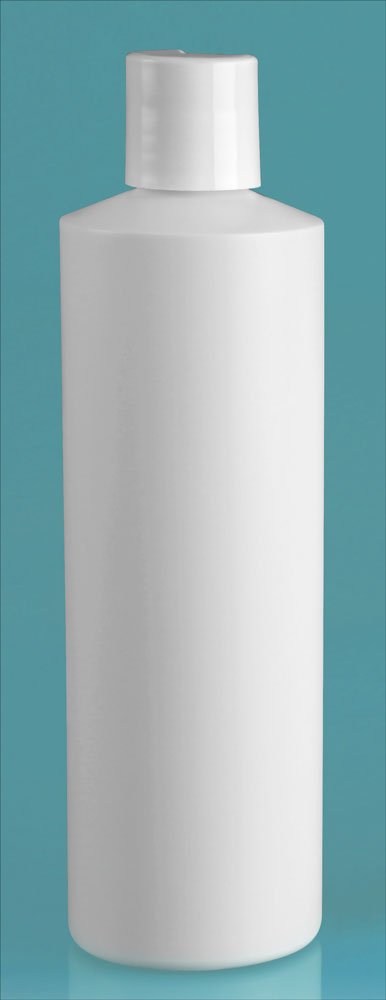 16 oz White HDPE Cylinders w/ with White Smooth Disc Top Caps