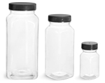 Clear Square Bottles w/ Black Ribbed F217 Lined Caps