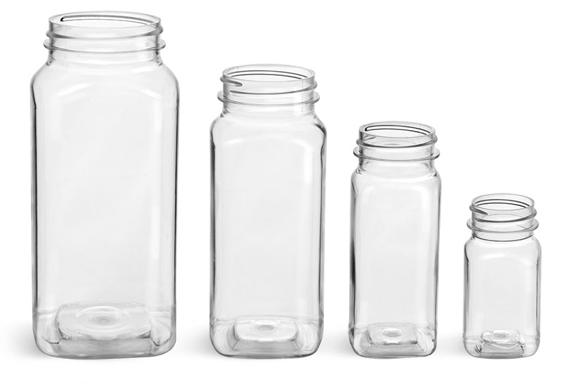 Clear PET Square Bottles (Bulk), Caps NOT included