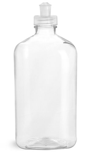 Plastic Bottles, Clear PET Oblong Bottles with Natural Push/Pull Caps