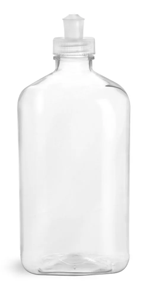 16 oz Clear PET Oblong Bottles w/ Natural Push/Pull Caps