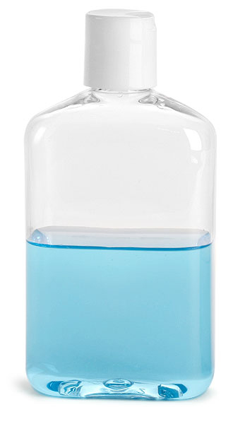Clear PET Oblong Bottles w/ White Disc Top Caps