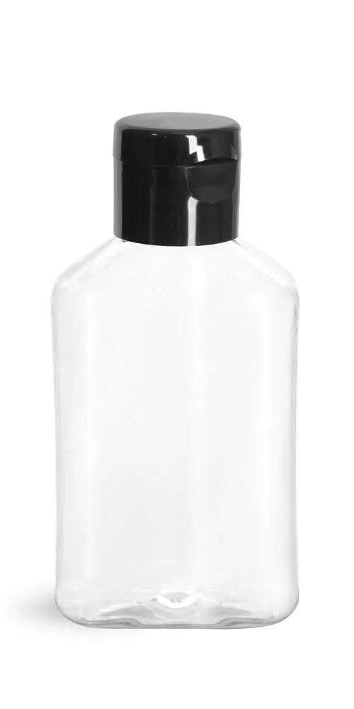 4 oz Clear PET Oblong Bottles w/ Black Smooth Snap Top Caps