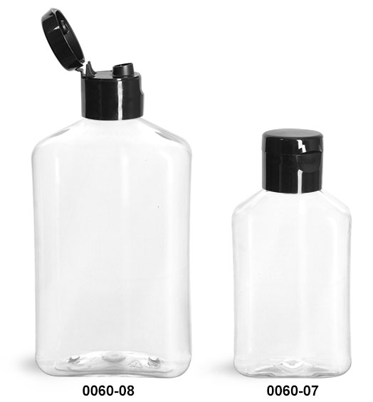 Plastic Bottles, Clear PET Oblong Bottles with Black Smooth Snap Top Caps