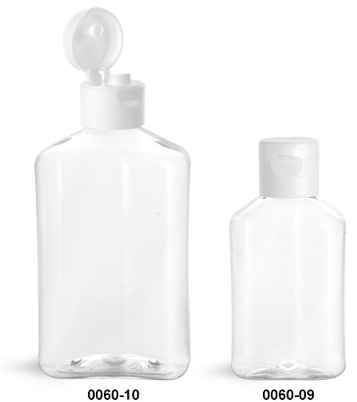 Plastic Bottles, Clear PET Oblong Bottles with White Smooth Snap Top Caps