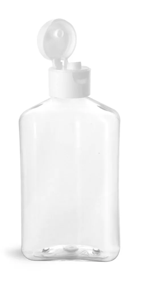 8 oz Clear PET Oblong Bottles w/ White Smooth Snap Top Caps