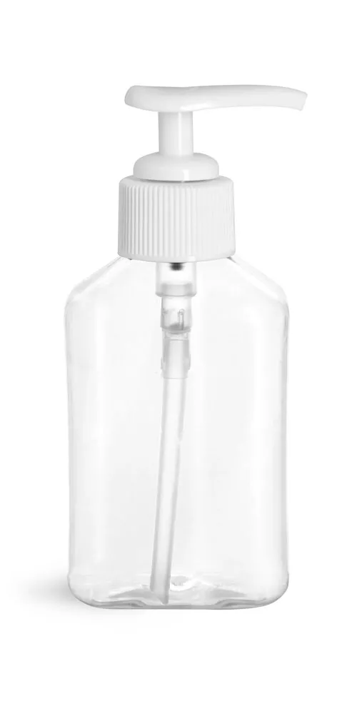 4 oz Clear PET Oblong Bottles with White Lotion Pumps