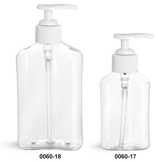 Plastic Bottles, Clear PET Oblong Bottles with White Lotion Pumps