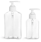 PET Plastic Bottles, Clear Oblong Bottles with White Lotion Pumps
