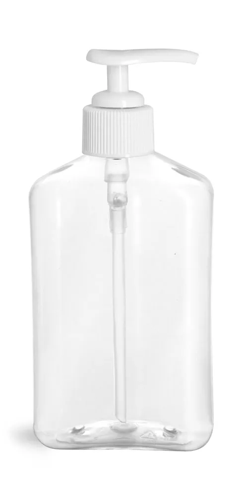 8 oz Clear PET Oblong Bottles with White Lotion Pumps