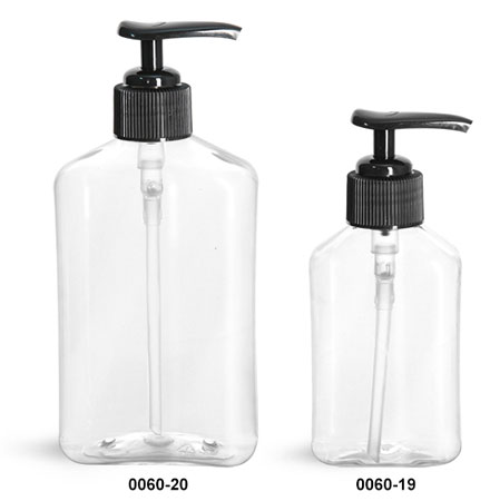 Plastic Bottles, Clear PET Oblong Bottles with Black Lotion Pumps