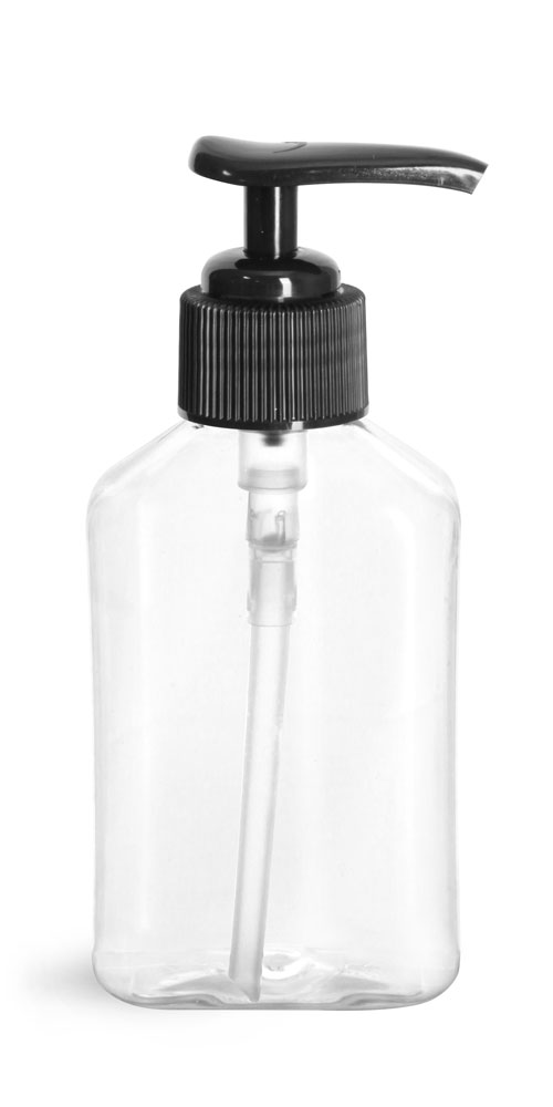 4 OZ CLEAR PET OBLONG BOTTLES WITH BLACK LOTION PUMPS