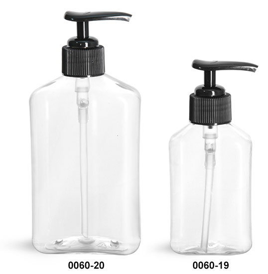 Plastic Bottles, Clear PET Oblong Bottles with Black Lotion Pumps