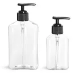 PET Plastic Bottles, Clear Oblong Bottles with Black Lotion Pumps
