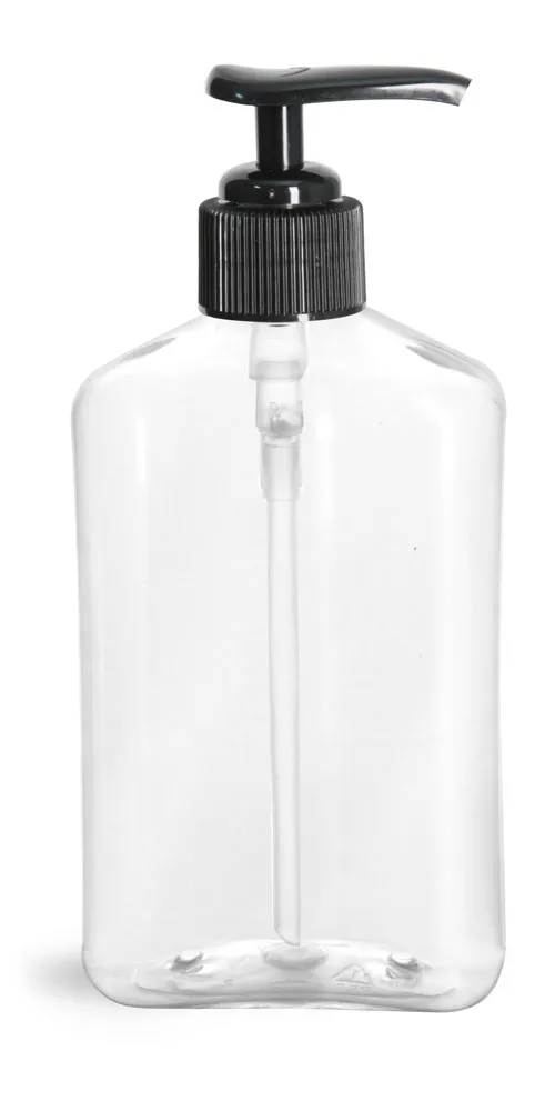 8 oz Clear PET Oblong Bottles with Black Lotion Pumps