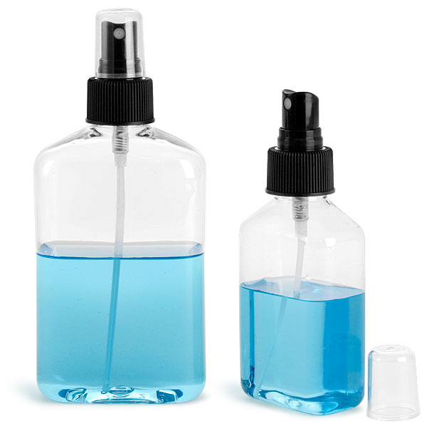 Clear PET Oblong Bottles w/ Black Fine Mist Sprayers